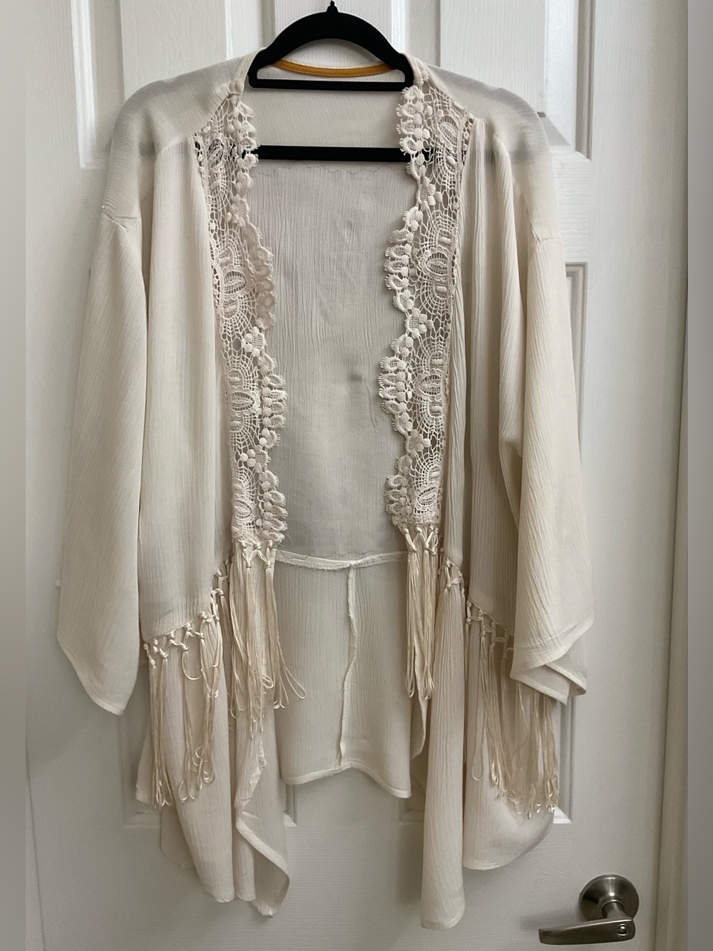 Upcycled Rayon Kimono With Fringe and Graphics One Size